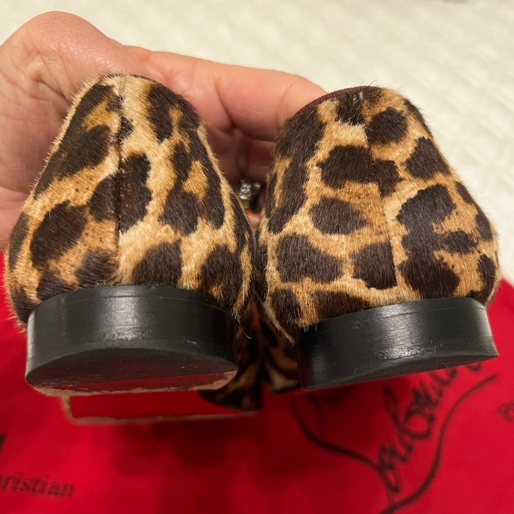 Christian Louboutin Leopard Print Embroidered Flats with Red & Green Accents - Picture 7 of 12